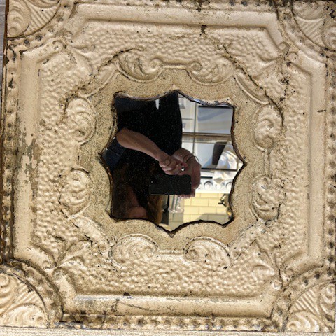 Antique ceiling tin frame mirror