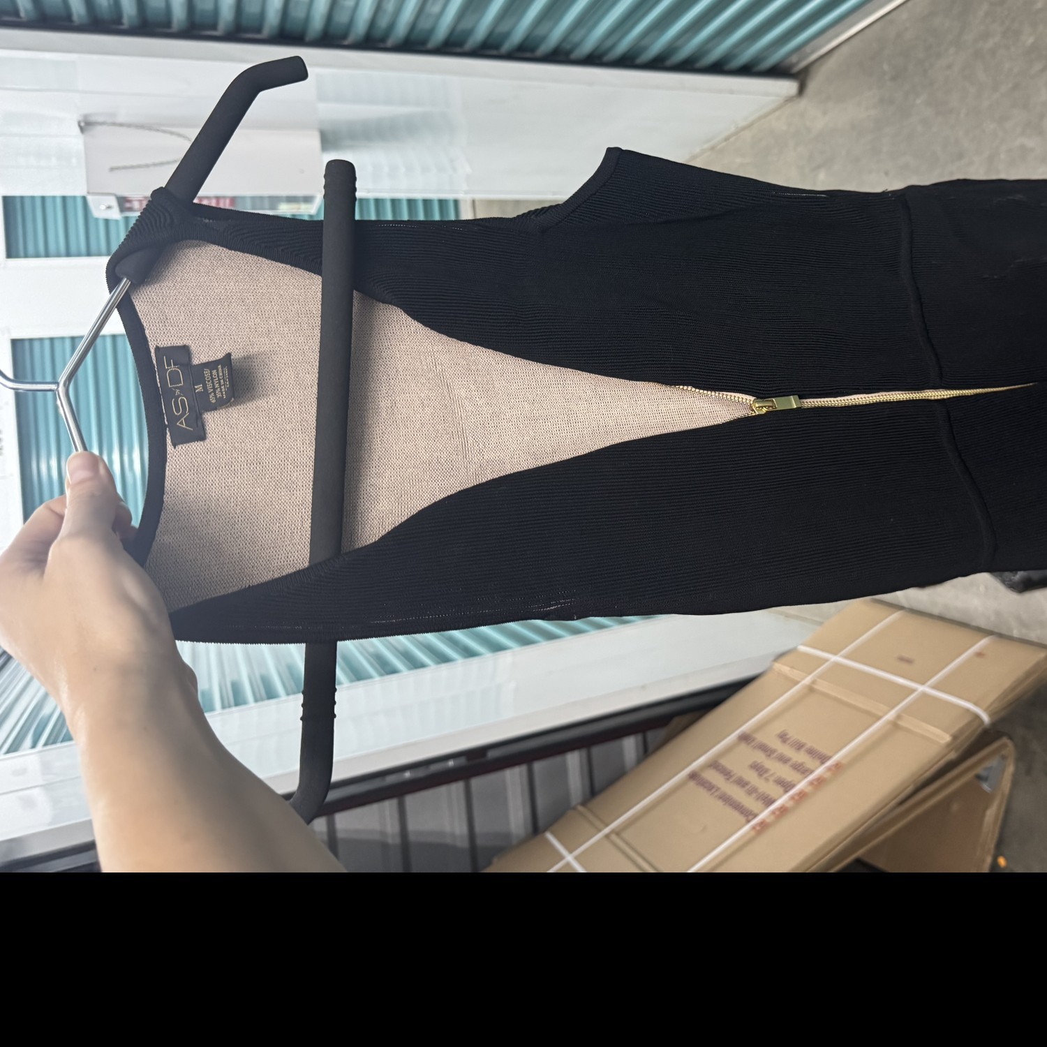 Chic black AS by DF dress. Ribbed Bound Zipper dress, stretchy material. Medium.