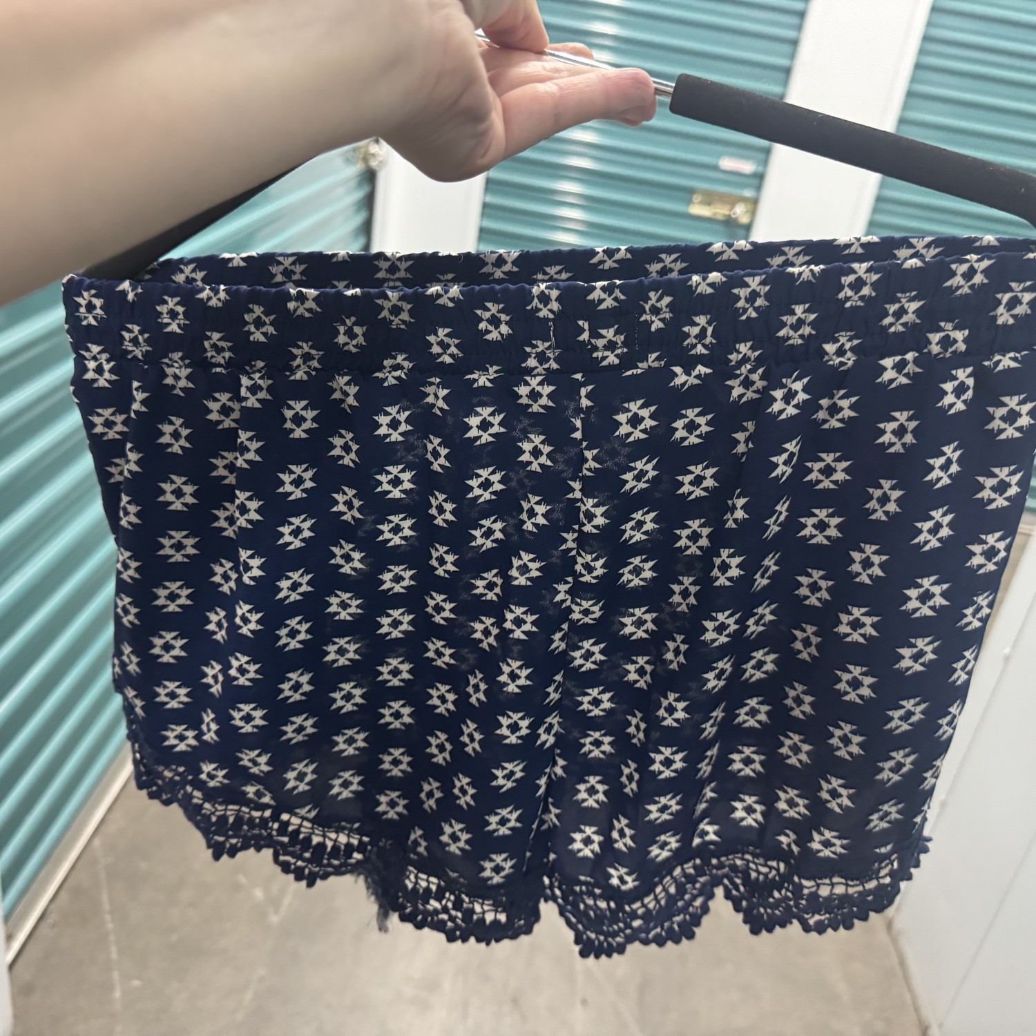 Cute Exhilaration Blue and white shorts, NEW - size Small