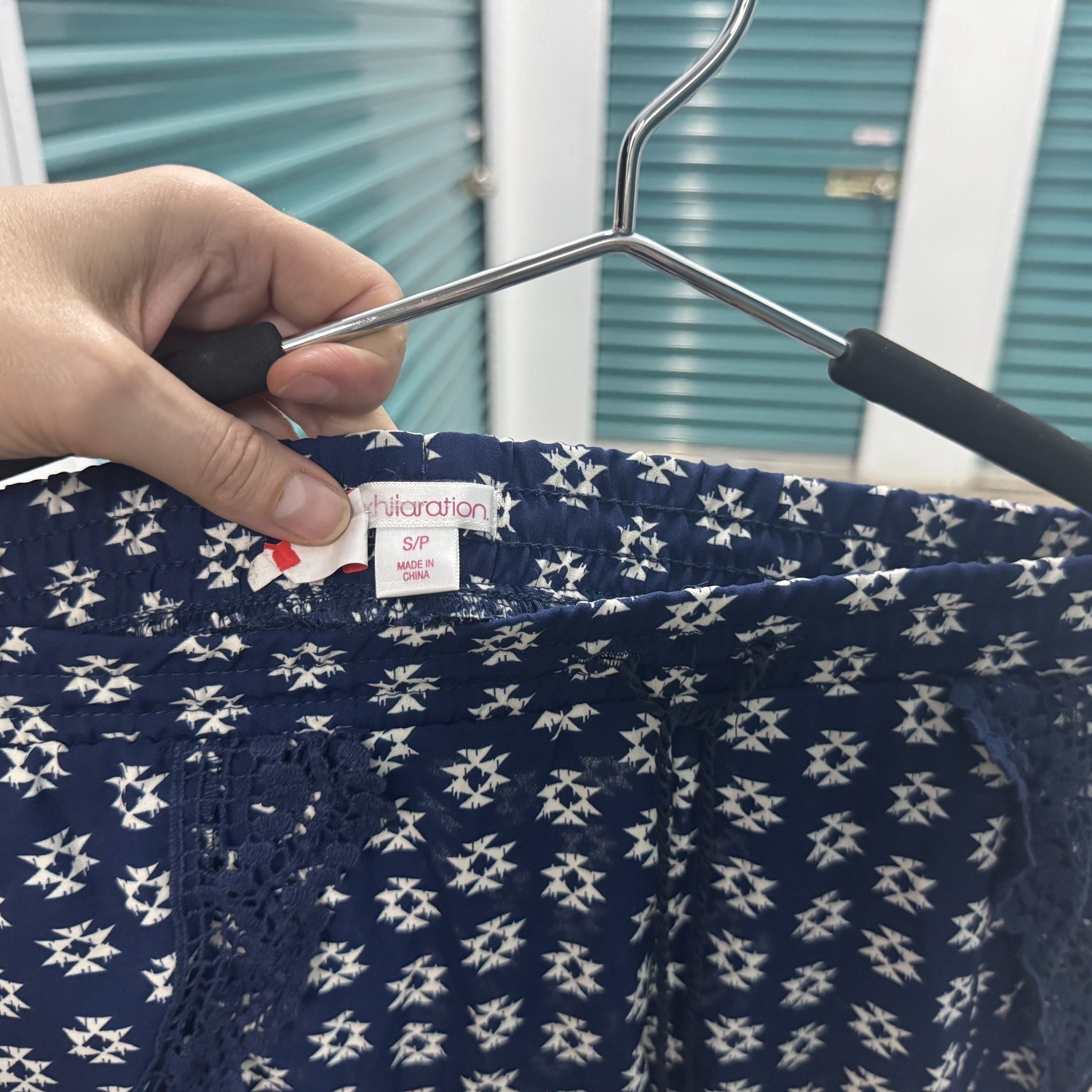 Cute Exhilaration Blue and white shorts, NEW - size Small