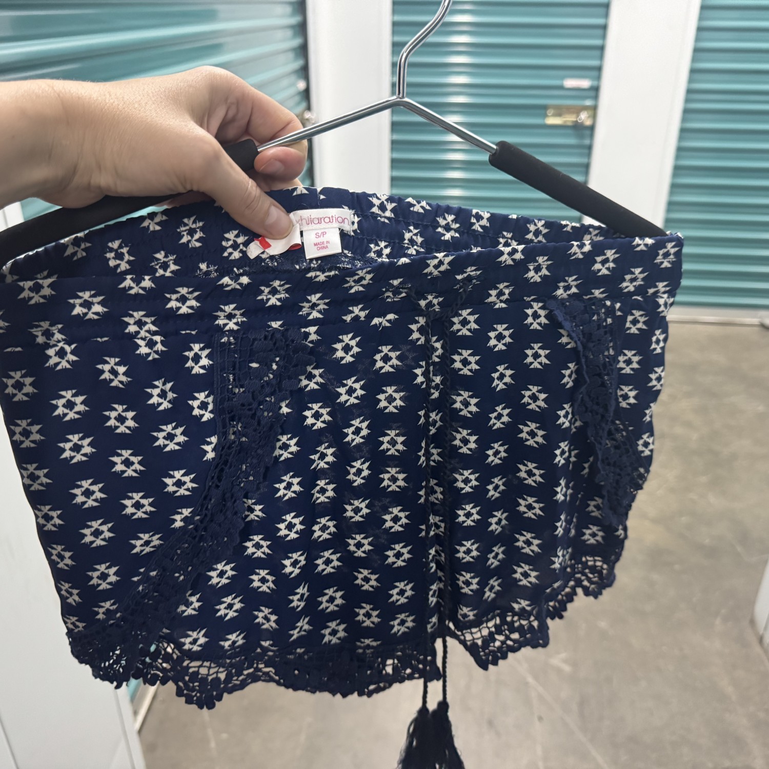 Cute Exhilaration Blue and white shorts, NEW - size Small