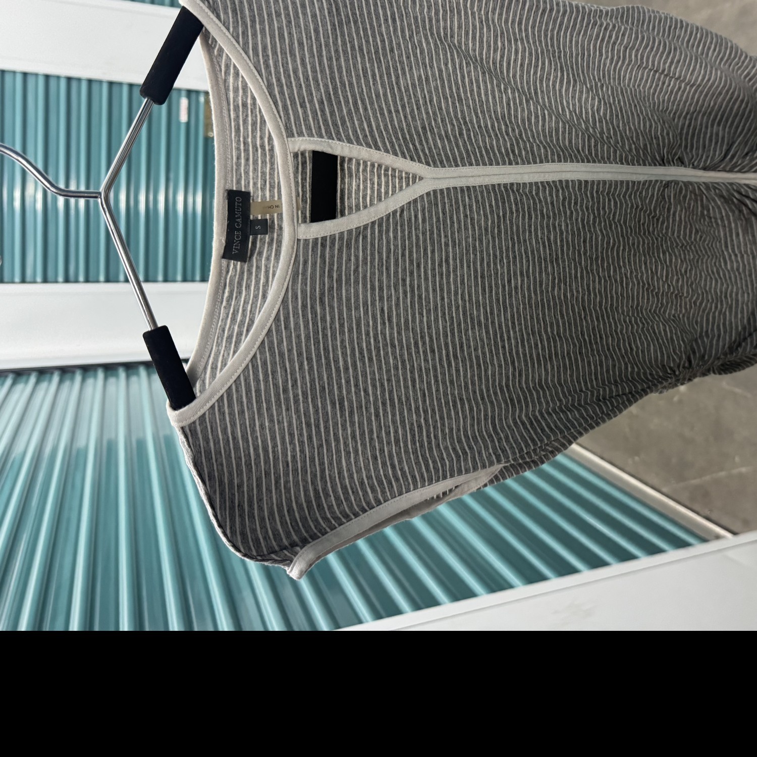 Vince Camuto Grey and white striped shirt. Very soft.
