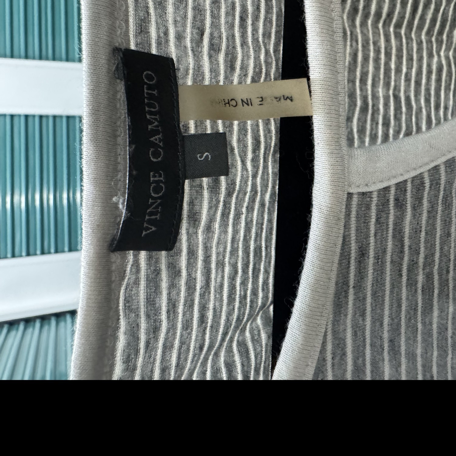 Vince Camuto Grey and white striped shirt. Very soft.