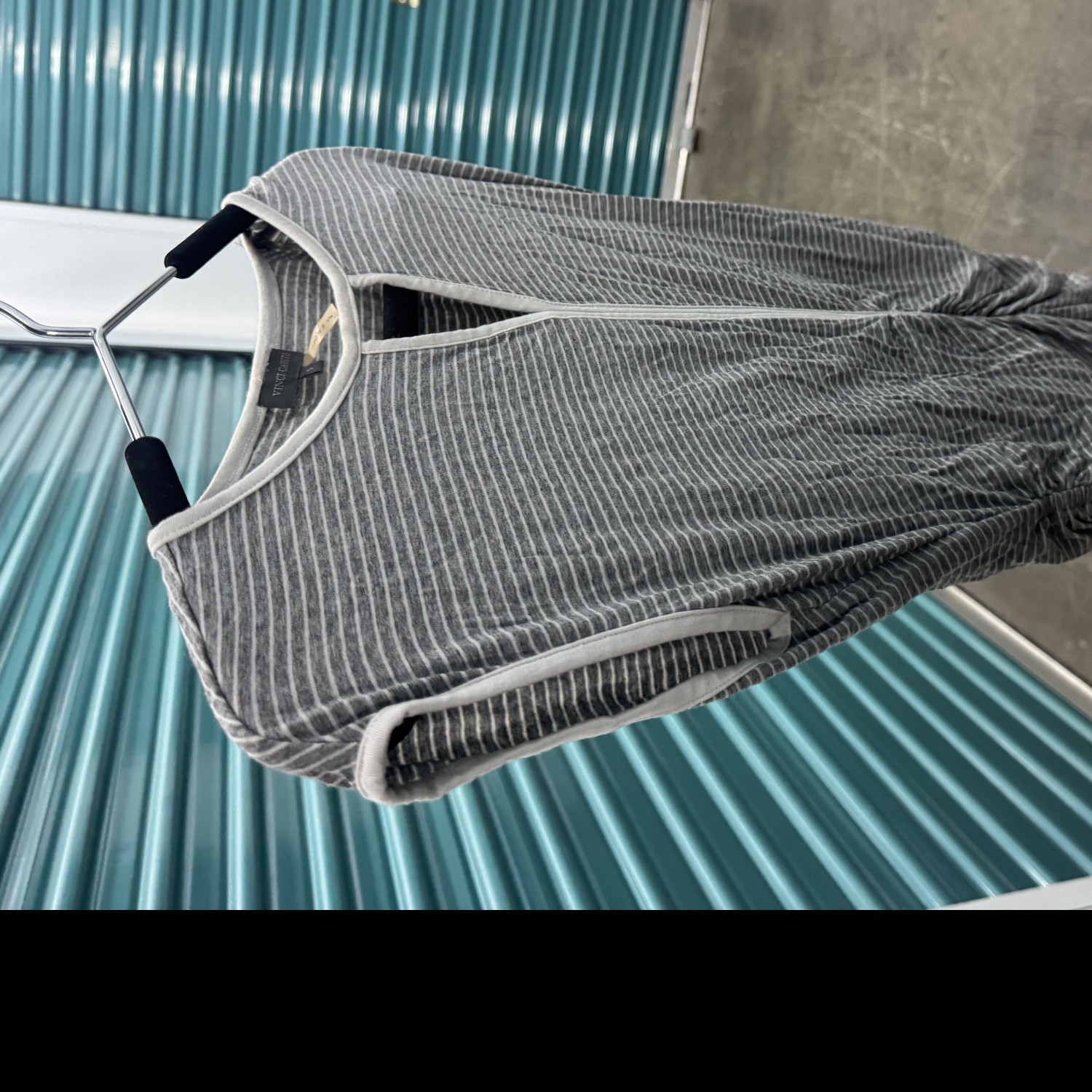 Vince Camuto Grey and white striped shirt. Very soft.