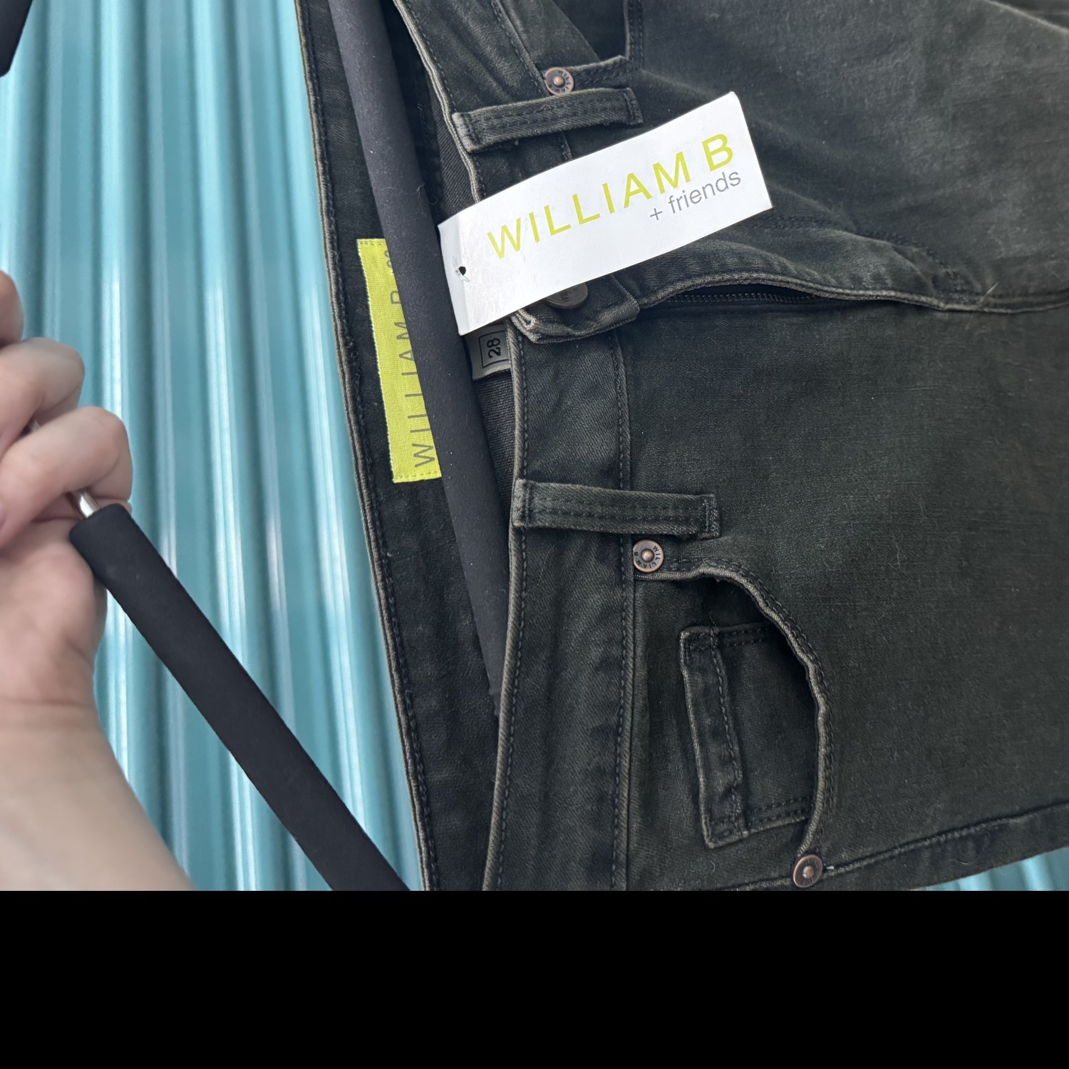 Brand New William B Jeans — size 28, cool green, ripped knees, chic