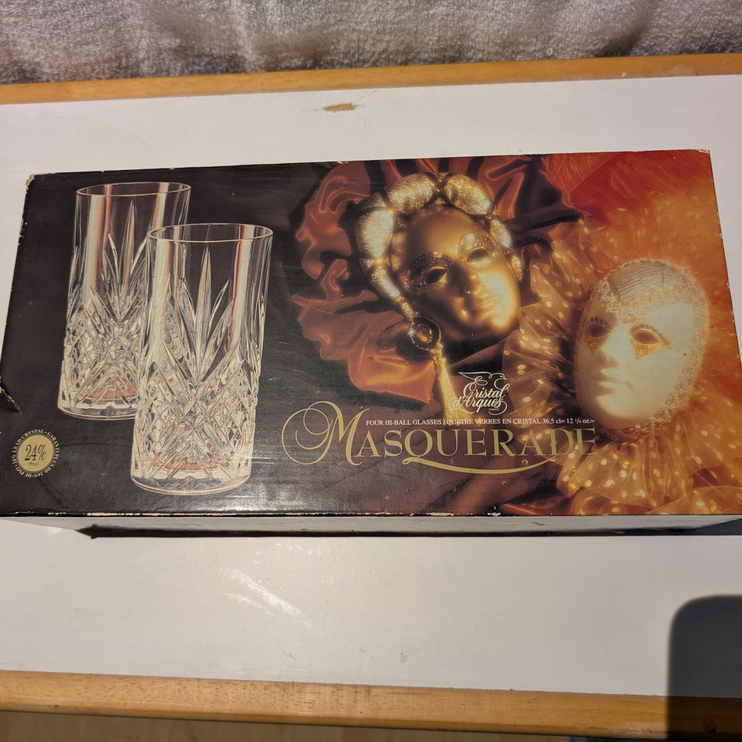 J.G. Durand & Cie - Masquerade set of 4 crystal Hi-Ball Glasses 12 1/4 oz. - Cristal d’Arques France