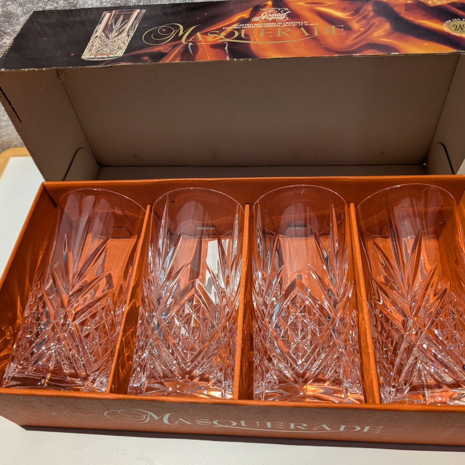 J.G. Durand & Cie - Masquerade set of 4 crystal Hi-Ball Glasses 12 1/4 oz. - Cristal d’Arques France