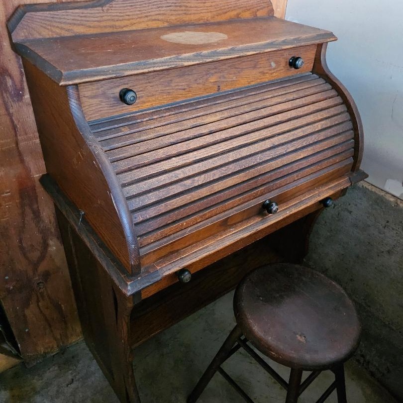 Vintage/Antique Roll-Top Child’s Desk with Stool