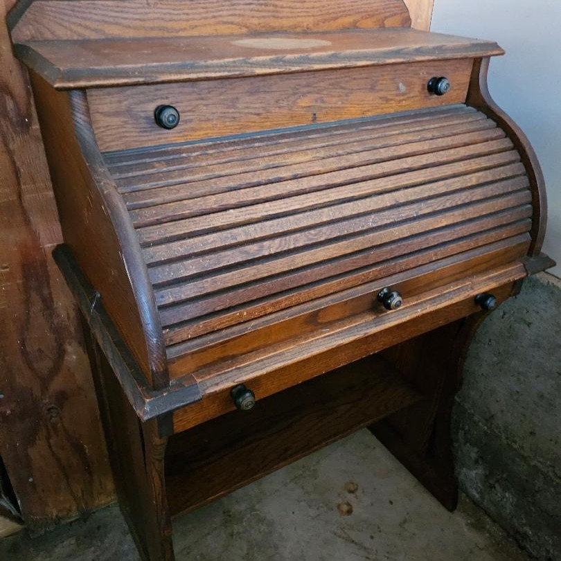 Vintage/Antique Roll-Top Child’s Desk with Stool