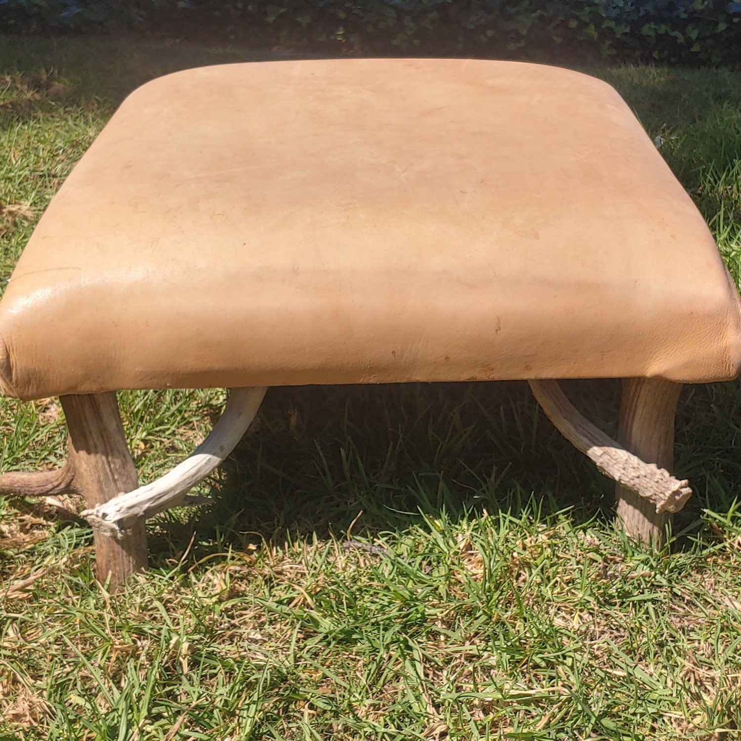 Real genuine Deer antler/leather Foot stool/ottoman/chair 2’ wide 1’ tall 